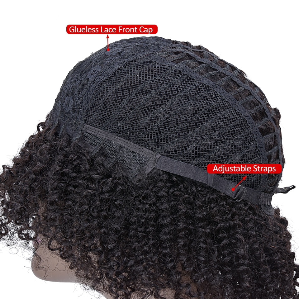 Short Kinky Curly Non-Lace Remy Human Hair Wig