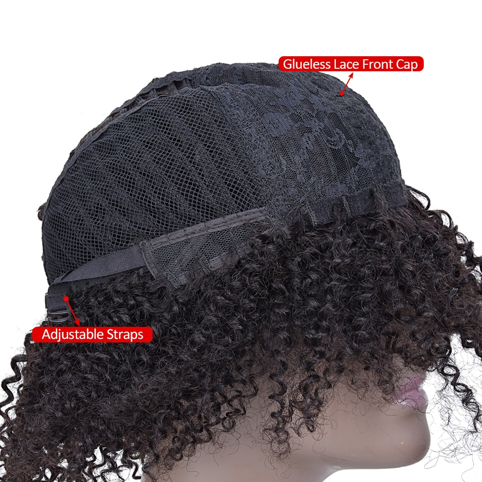 Short Kinky Curly Non-Lace Remy Human Hair Wig