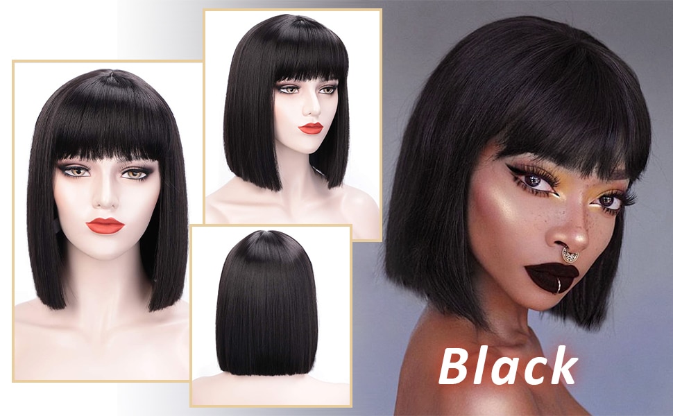 12 inch Synthetic Hair Short Bob Wig With Bang