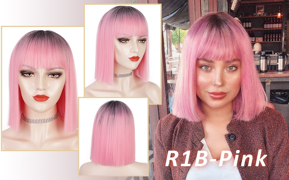 12 inch Synthetic Hair Short Bob Wig With Bang