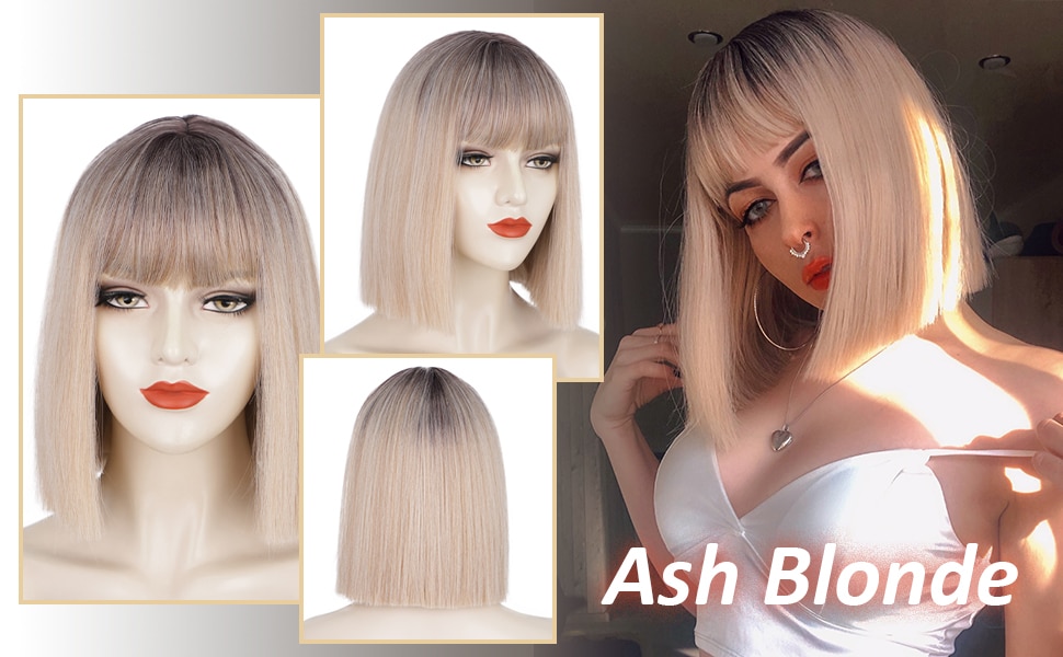 12 inch Synthetic Hair Short Bob Wig With Bang