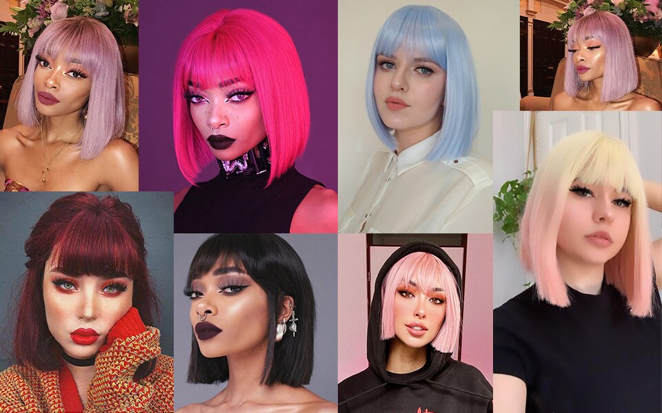 12 inch Synthetic Hair Short Bob Wig With Bang