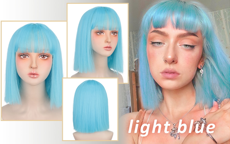 12 inch Synthetic Hair Short Bob Wig With Bang