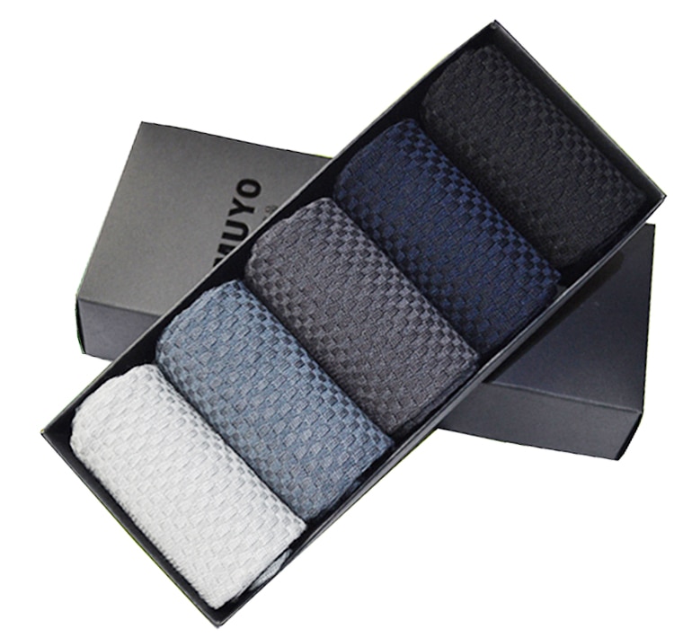 Men's Bamboo Fiber Textured Socks 5 Pairs Set