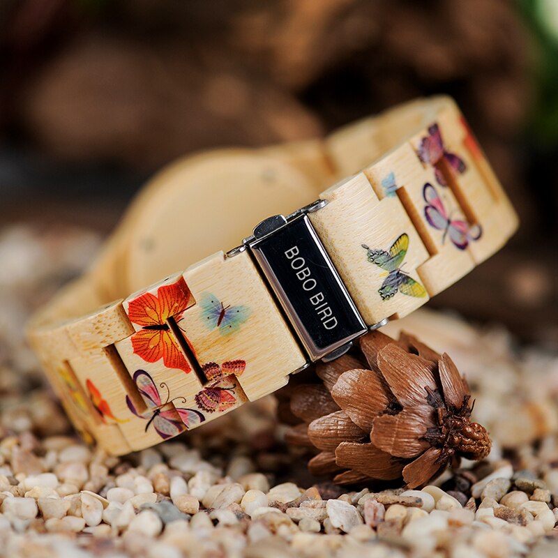 Women's Bamboo Butterfly Printed Quartz Watch