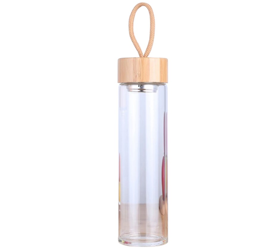 Glass Water Bottle with Bamboo Lid and String