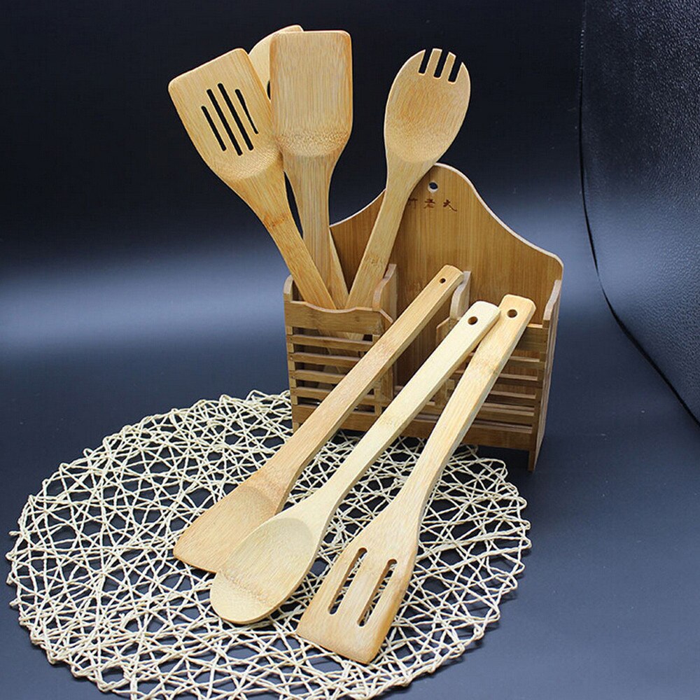 Assorted Bamboo Cooking Spatulas Set